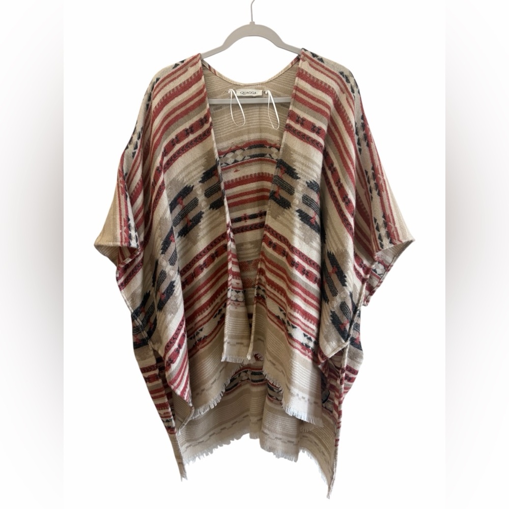 Quagga Southwestern Tan & Rust Orange Poncho Shaw One Size Rodeo Cowgirl Concert